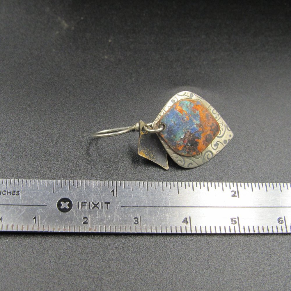 Sterling Silver Triple Shape Rustic Pattern Earri… - image 5